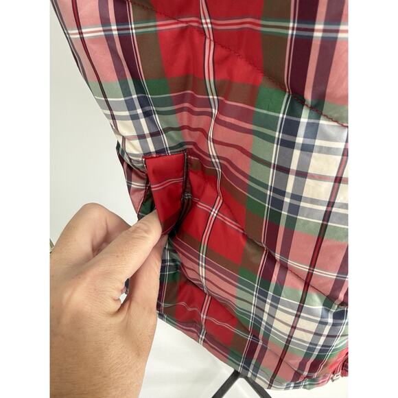 Lands' End Women's Red Tartan Plaid Puffer Vest Sleeveless Warm Casual Medium - Picture 3 of 9